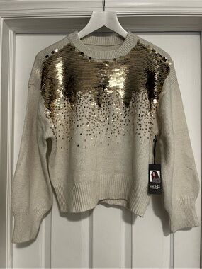 Cream Sweater with Gold Sequin Yoke